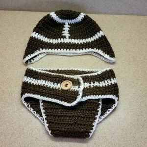 INFANTS FOOTBALL DIAPER COVER & HAT - BY SO ADORABLE (0-6 mos.)